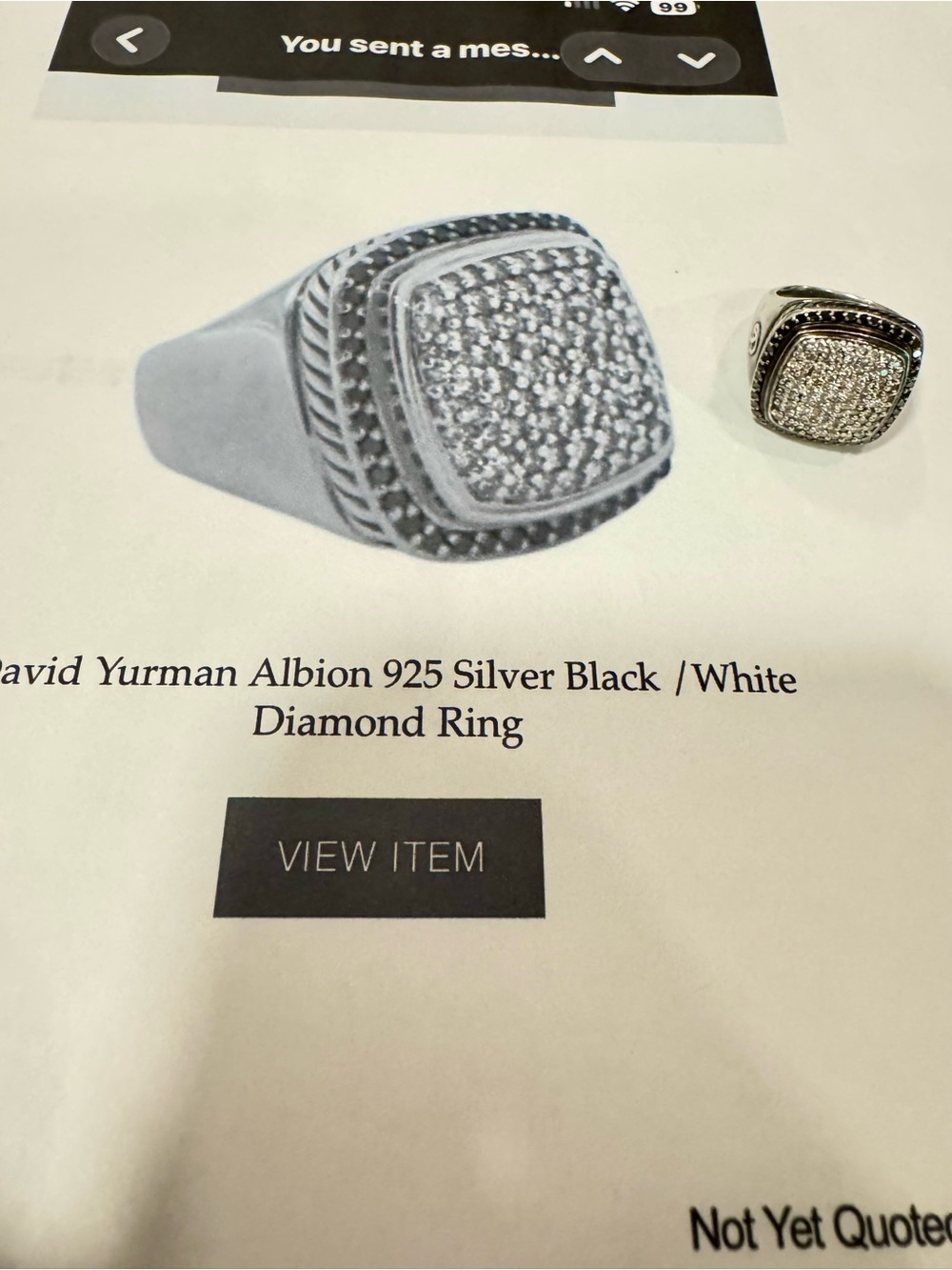 David Yurman Silver Ring with Pavé White Diamonds with Black Diamonds size 7.25